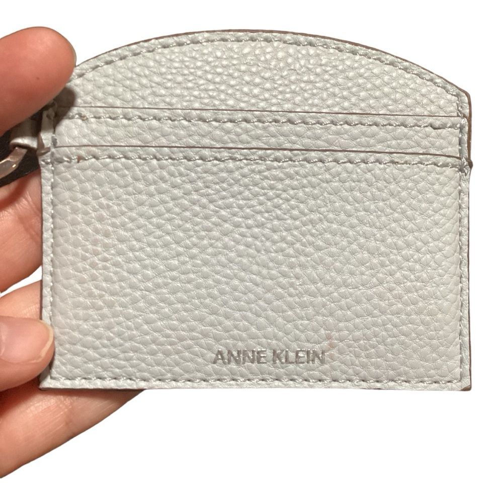 Anne Klein Pebbled Leather Card Holder Wallet with‎ Key Ring - Light Gray/Silver